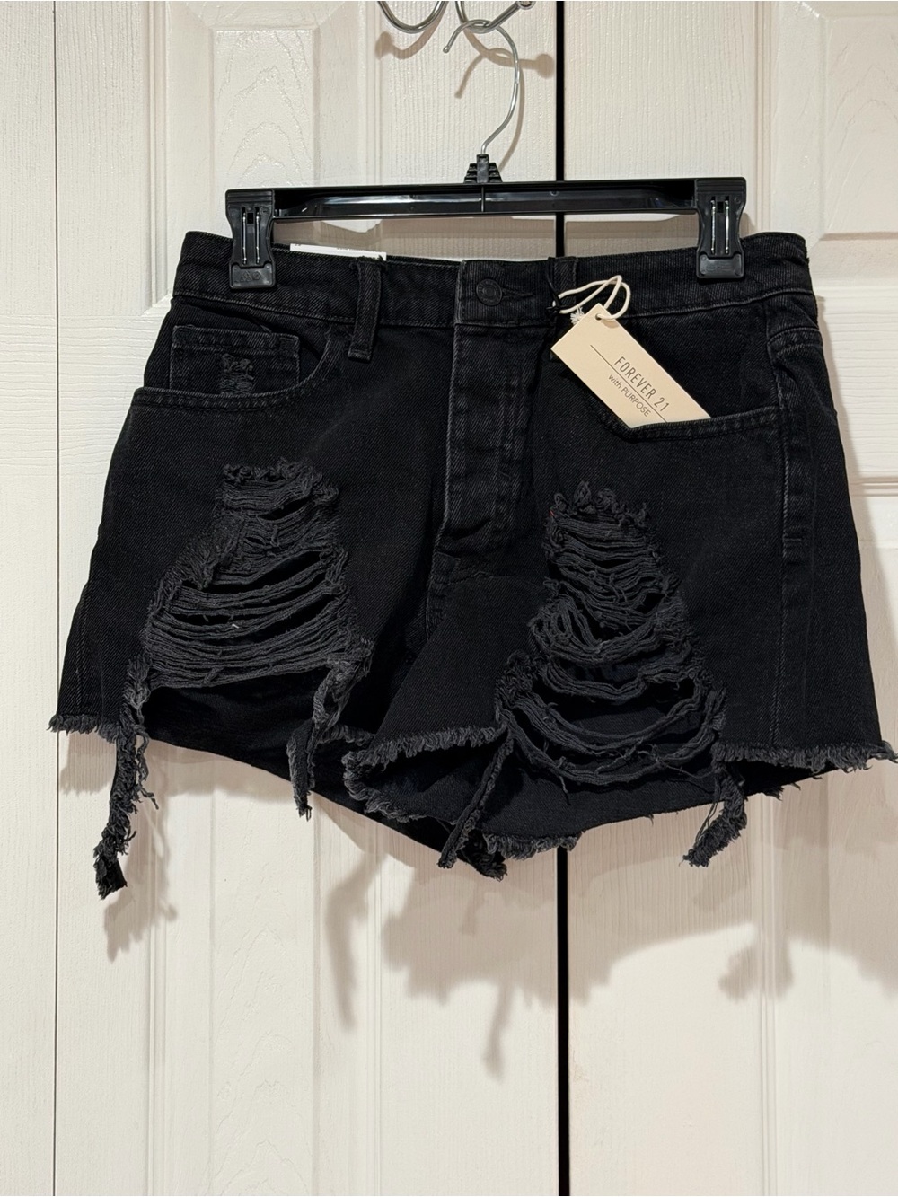 Forever 21 Black Ripped High-Rise Denim Shorts